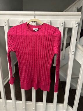 Women's Cable Knit V-Neck Sweater - Hot Pink